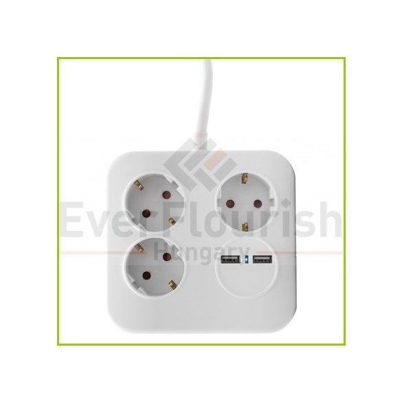 Multiple socket outlet "PowerQuad" 3-as, 1.4m, 2db USB-vel, white 0012378109