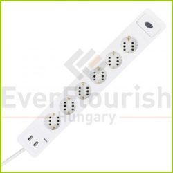   Multiple socket outlet "COMBINI" 6-way w. overvoltage protection, 3x1.5, 1.4m 2xUSB 0015654103
