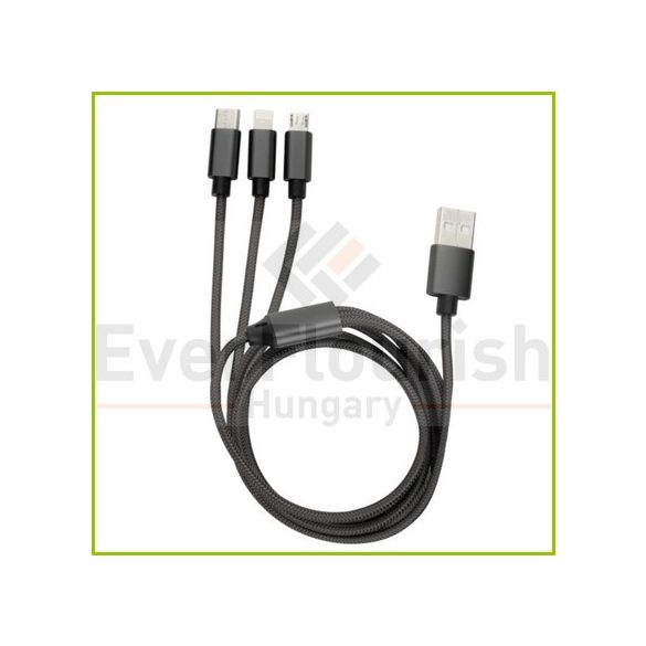 USB töltőkábel 3 az 1-ben 1 m antracit 0060100103