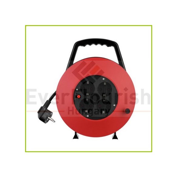 Kábelbox műanyag 10m 4 dugalj, 3x1.5, fekete/piros 008818