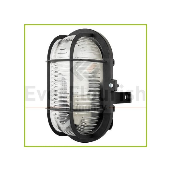 Hajólámpa, ovális műanyagráccsal 60W fekete + 4.8W LED fényforrás 470lm 0090060510
