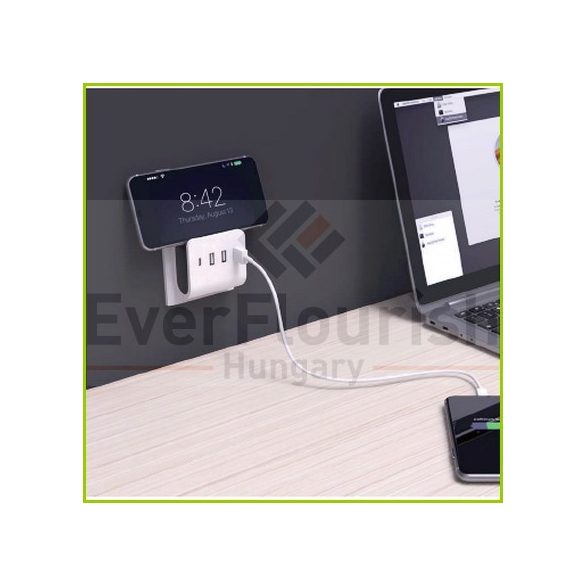 Földelt csatlakozó, USB 4-es töltőadapter 3xUSB-A+1xC telefontartóval 0435H