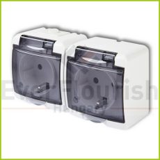 Aquastar double socket with transparent hinged lid, surface mounted, IP44, white 22121