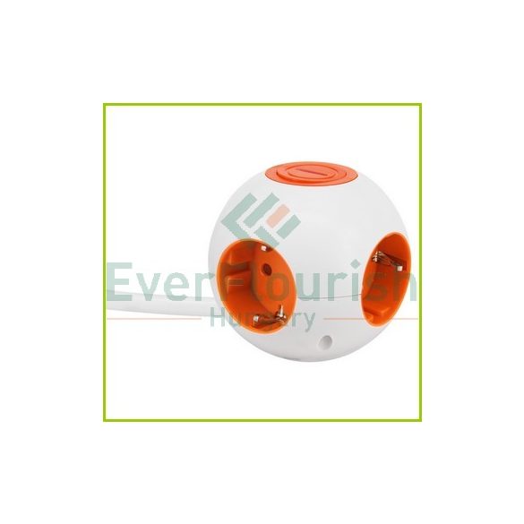 Design socket outlet "Power Globe"with switch 4way, 3x1.5mm², 1.4m, white-orange 5998H