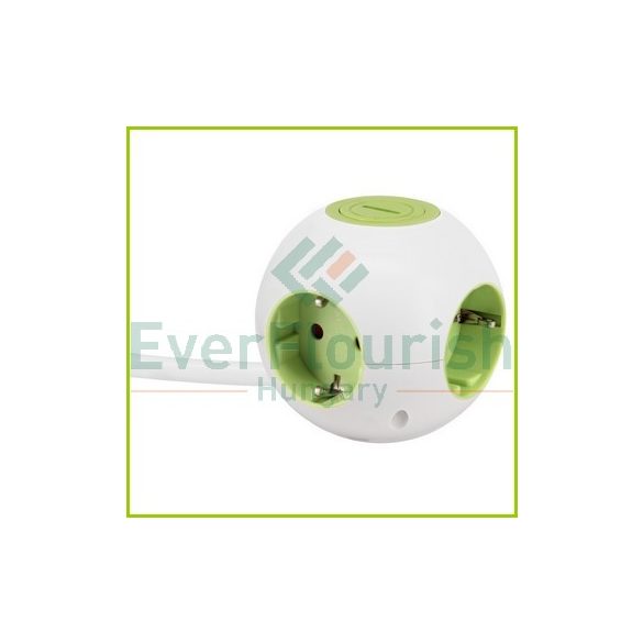 Design socket outlet "Power Globe"with switch 4way, 3x1.5mm², 1.4m, white-olive 5999H