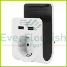Adapter plug with 2-Way USB charger and socket outlet and phone holder 6005H