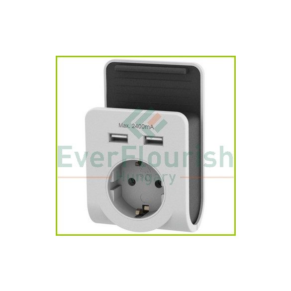 Adapter plug with 2-Way USB charger and socket outlet and phone holder 6005H