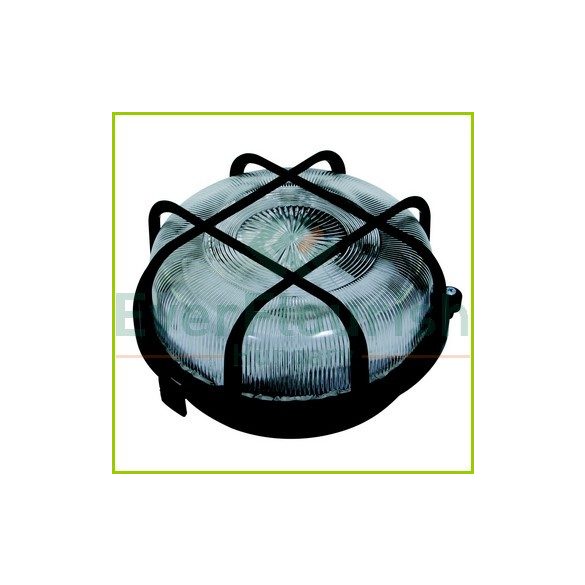 Plastic round lamp with protective basket, E27, max. 100W, IP44, black 6928H
