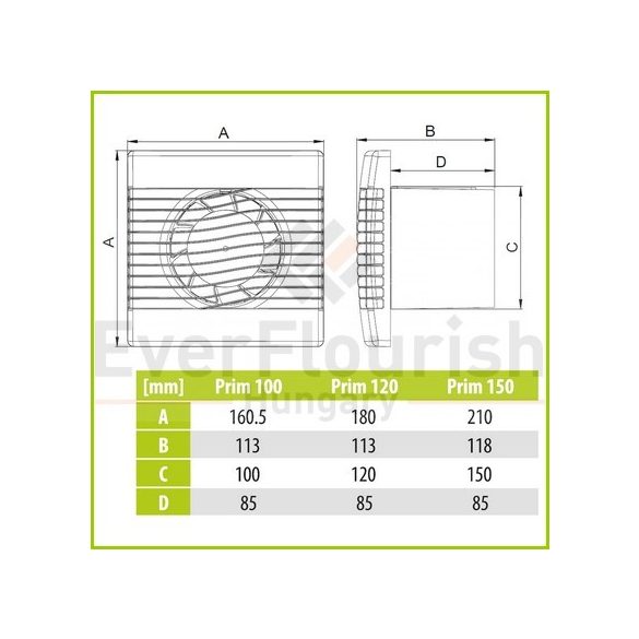 Ventilátor "pRim" Ø150 TS időkapcsolós 20W 257 m3/h AR01-011