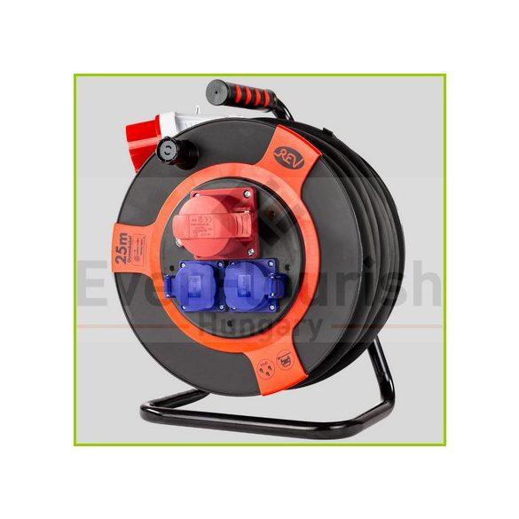 Kábeldob, kültéri, műanyag, 25m 1db CEE és 2 dugalj 5x2.5 IP44 0010315612