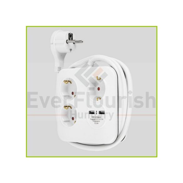 Asztali elosztó "PowerQuad" 3-as, 1.4m, 2db USB-vel, fehér 0012378109