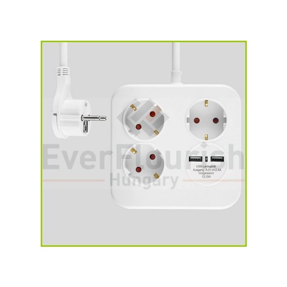 Asztali elosztó "PowerQuad" 3-as, 1.4m, 2db USB-vel, fehér 0012378109