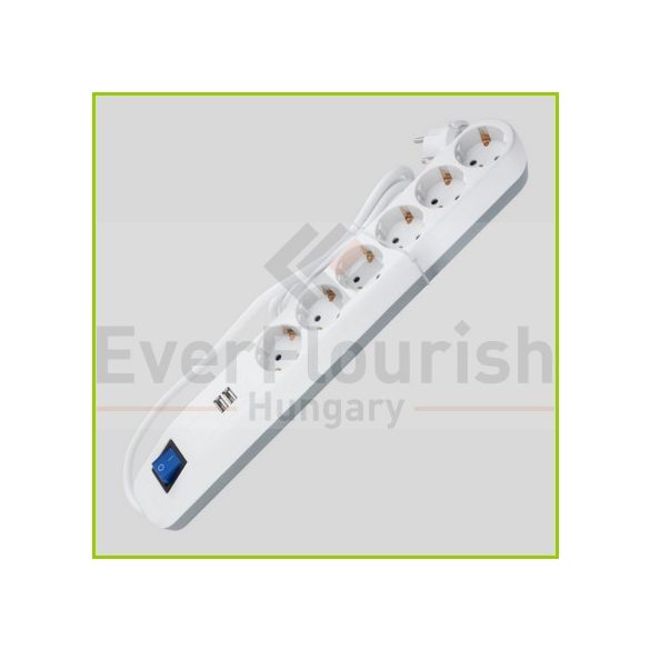Asztali elosztó "ICE" 6-os kapcsolós + 2USB bl 1,4m 3x1.5 0014648103