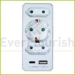  Földeletlen elosztó 2x euró, 1x földelt aljzat, USB A+C fehér 0193H