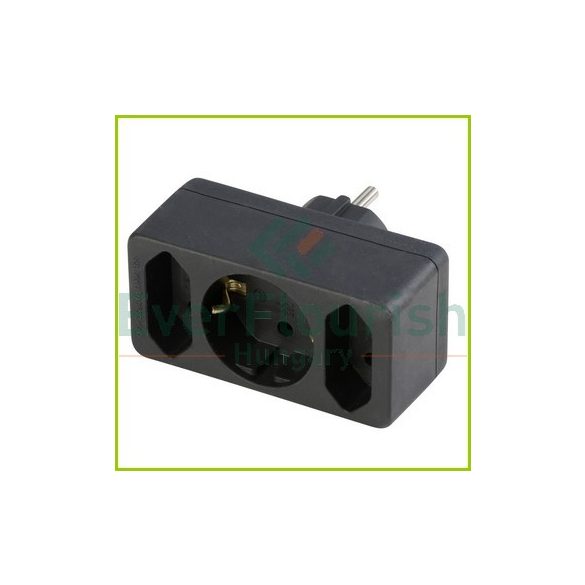 Földeletlen elosztó 2xeuró, 1xföldelt aljzat, fekete 12733