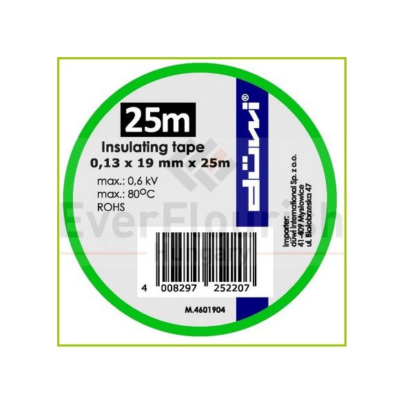 Szigetelőszalag, 19mm x 25m, fekete 25220