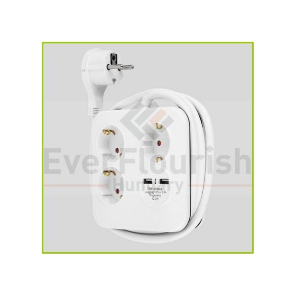 Asztali elosztó "PowerQuad" 3-as, 1.4m, 2db USB-vel, fehér (0012378109)
