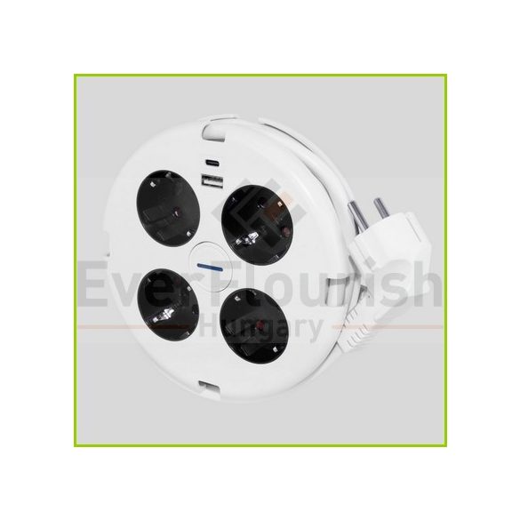 Asztali elosztó "PowerDisc" 4-es kapcsolós, 1.4m, 2db USB-vel (0015428109)