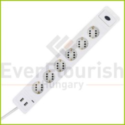   Asztali elosztó "COMBINI" 6-os túlfesz, 3x1.5, 1.4m 2xUSB (0015654103)