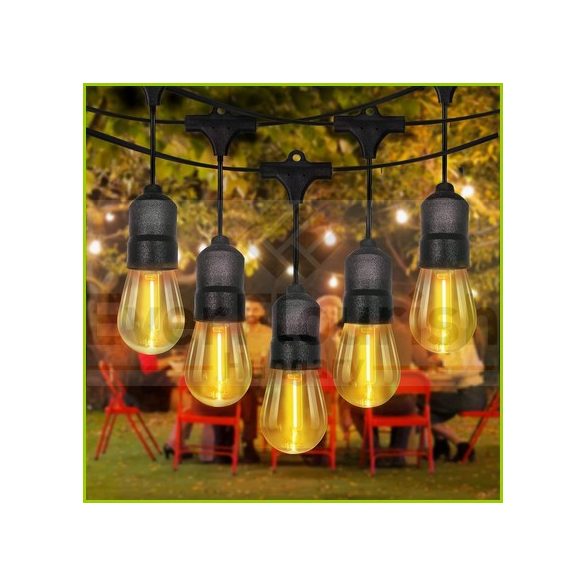 Fényfüzér 10 x E27, 10m 10+1 db 1W filament izzóval IP67 77587