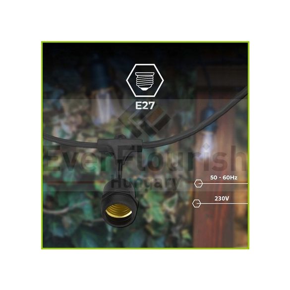 Fényfüzér 10 x E27, 10m 10+1 db 1W filament izzóval IP67 77587