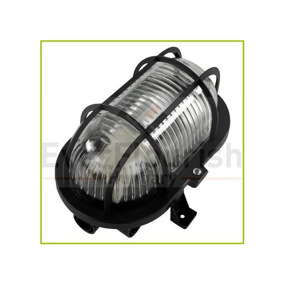 Hajólámpa, ovális, műanyagráccsal 60W, IP44 fekete (6914H)